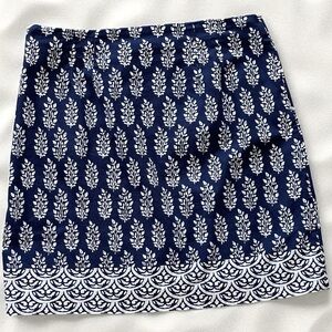 Talbots Navy White Print A-Line Short Skirt Sz 10 Spandex Lined Side Zipper